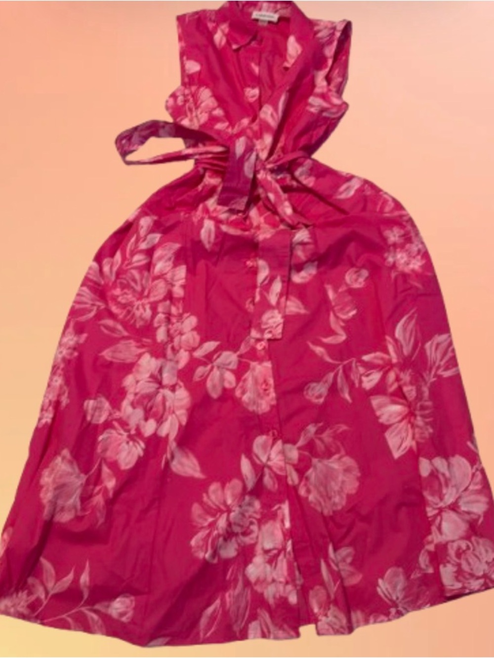 Calvin Klein Pink White Floral Shirt Dress Collared Button Tie Belt Midi 6 NWT